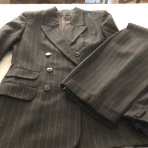 Wool blend pant suit, gray with pin stripe